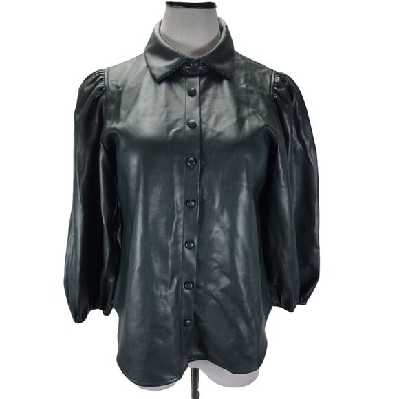 Marc New York Faux Leather Top Size S Relaxed Fit Puff Sleeve Blouse - Picture 1 of 10
